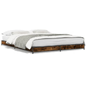 Bedframe 120x200 cm bewerkt hout metaal gerookt eiken