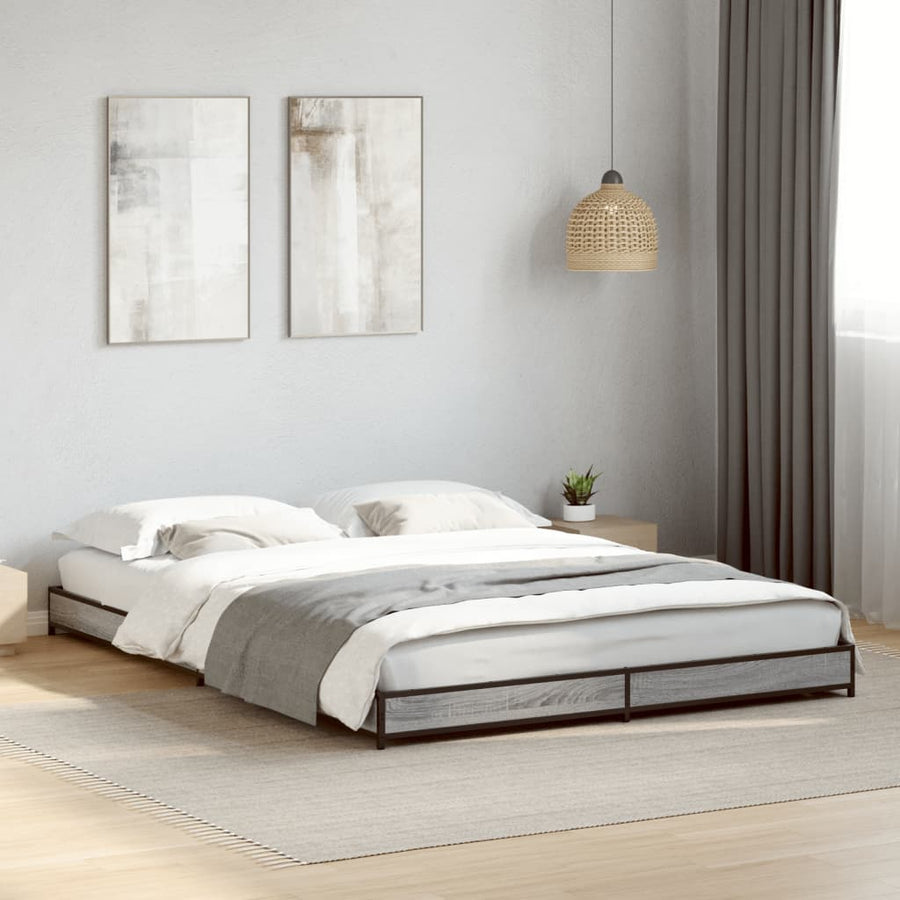 Bedframe bewerkt hout metaal grijs sonoma eiken 120x200 cm