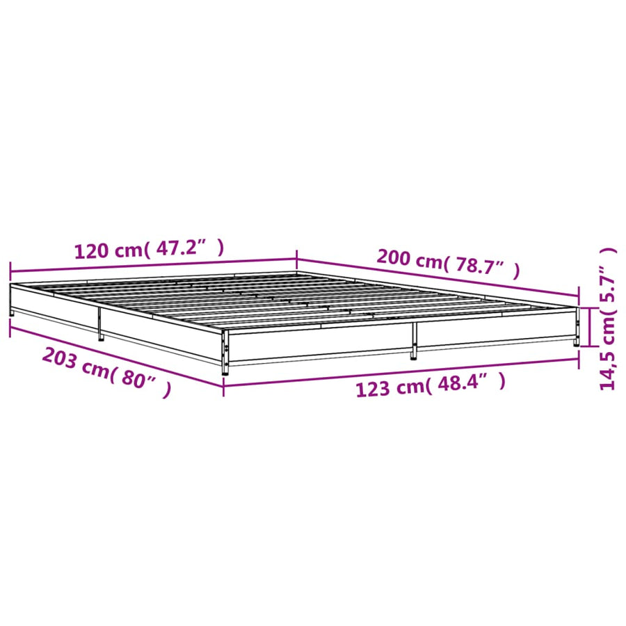 Bedframe bewerkt hout metaal grijs sonoma eiken 120x200 cm