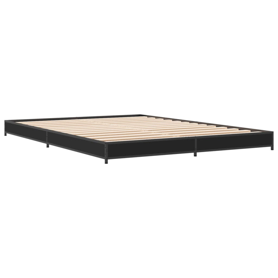 Bedframe bewerkt hout metaal zwart 135x190 cm