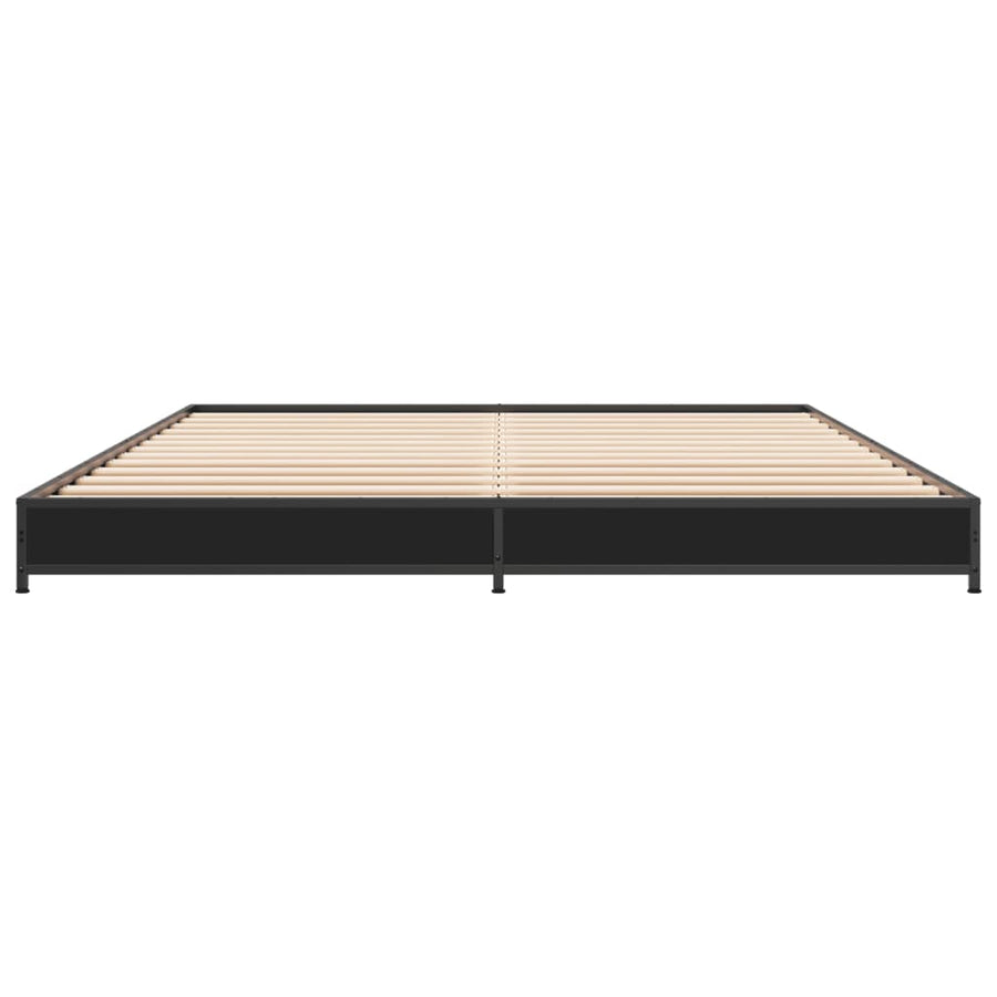 Bedframe bewerkt hout metaal zwart 135x190 cm