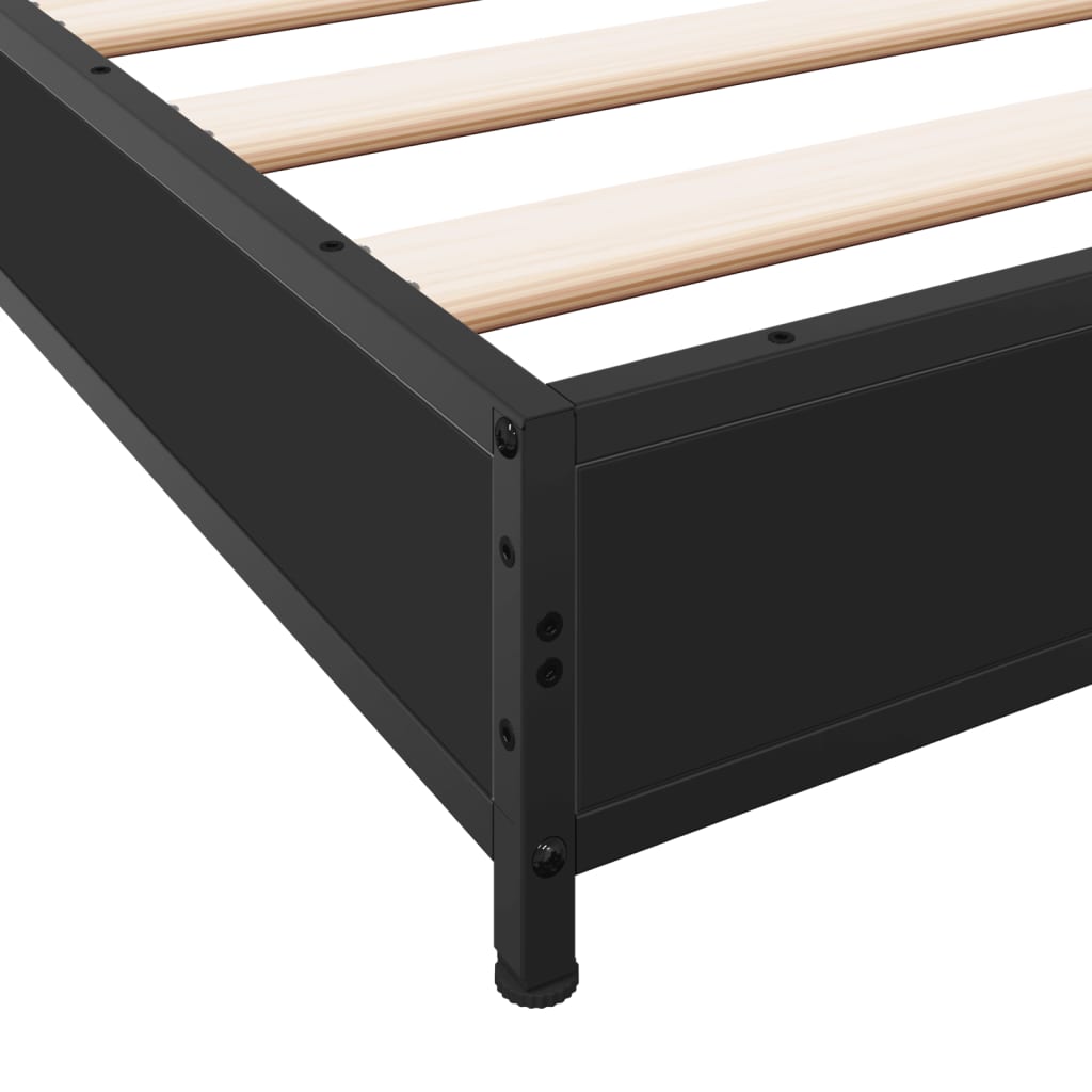Bedframe bewerkt hout metaal zwart 135x190 cm