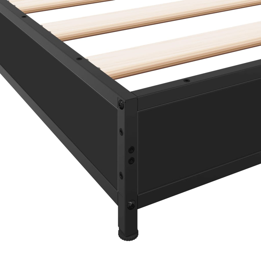 Bedframe bewerkt hout metaal zwart 135x190 cm
