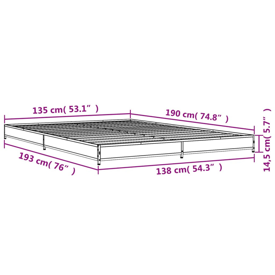Bedframe bewerkt hout metaal zwart 135x190 cm