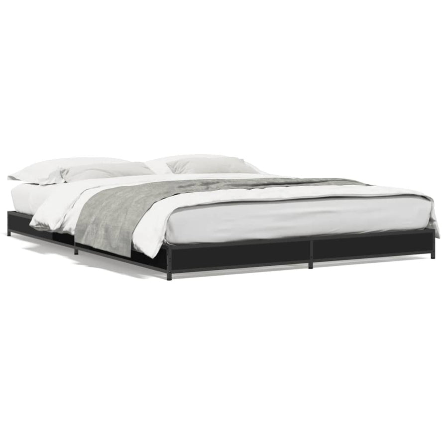 Bedframe bewerkt hout metaal zwart 135x190 cm
