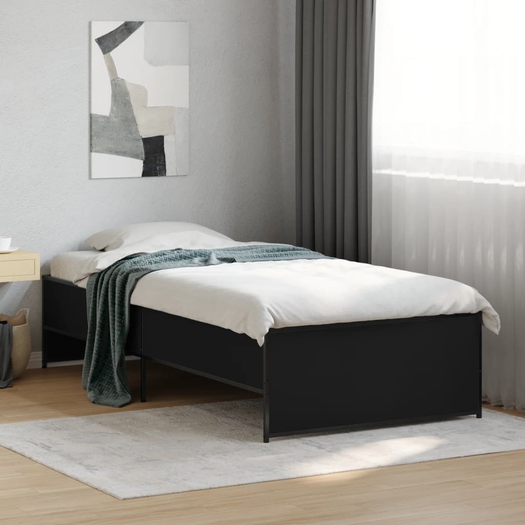 Bedframe bewerkt hout en metaal zwart 90x200 cm