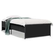 Bedframe 90x200 cm bewerkt hout metaal zwart