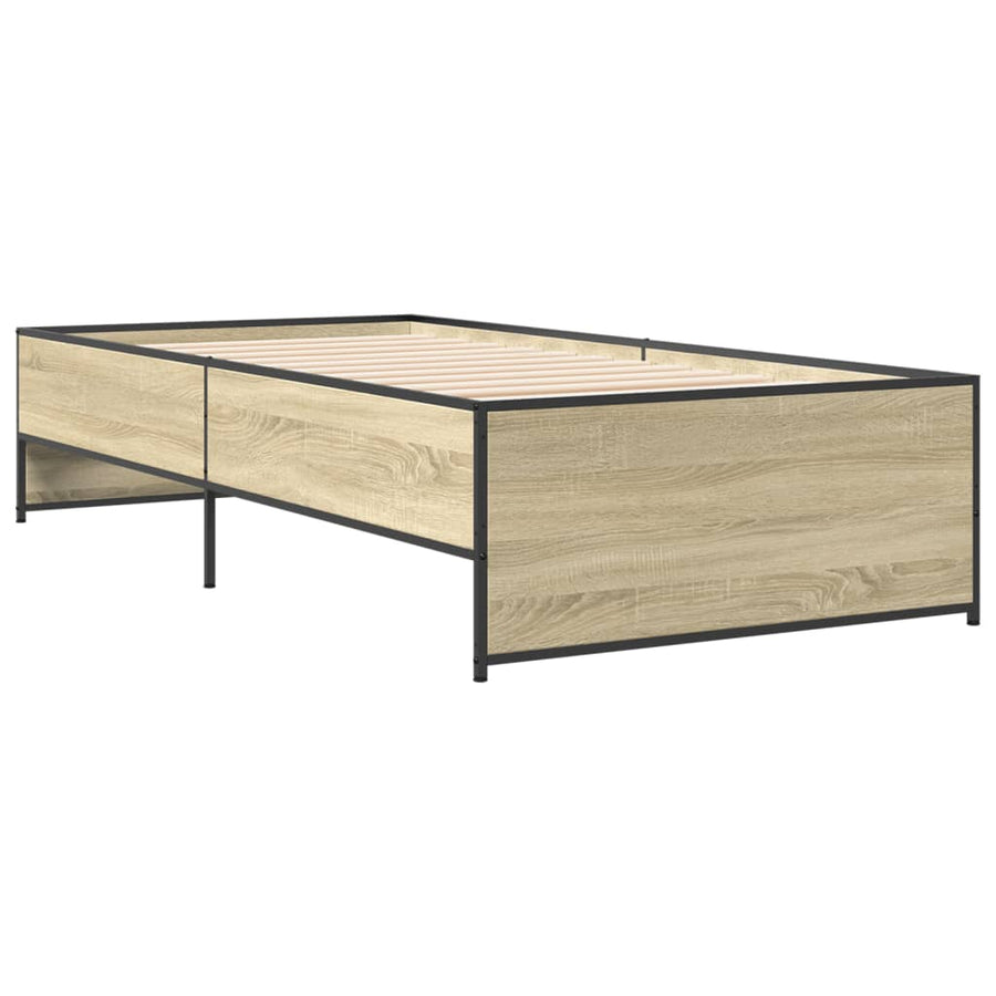 Bedframe bewerkt hout en metaal sonoma eikenkleurig 90x200 cm
