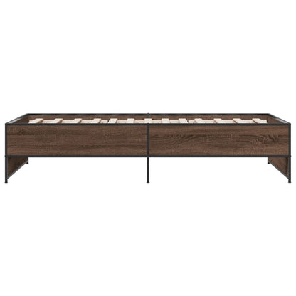 Bedframe bewerkt hout en metaal bruin eikenkleurig 90x200 cm