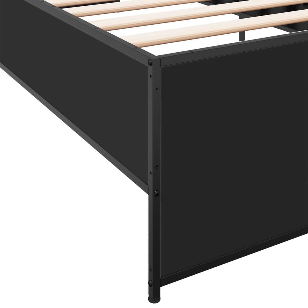 Bedframe bewerkt hout en metaal zwart 90x190 cm