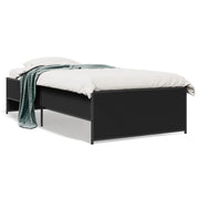 Bedframe 90x190 cm bewerkt hout metaal zwart