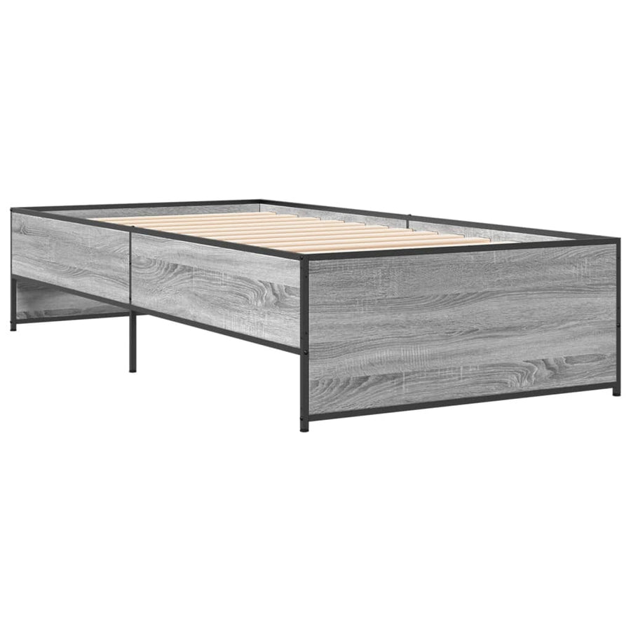Bedframe bewerkt hout en metaal grijs sonoma eiken 90x190 cm