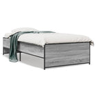 Bed frame carved wood and metal grey Sonoma oak 90x190 cm