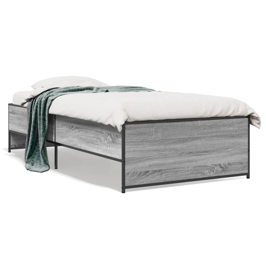 Bedframe bewerkt hout en metaal grijs sonoma eiken 90x190 cm