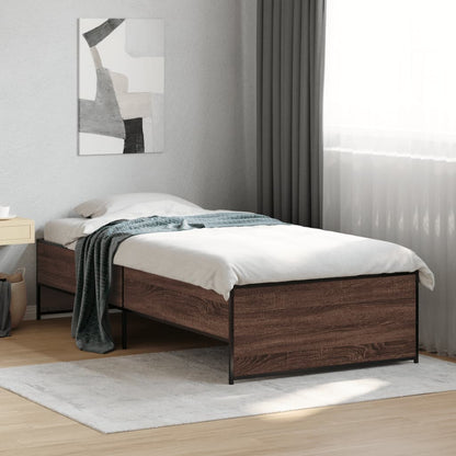Bedframe bewerkt hout en metaal bruin eikenkleurig 90x190 cm