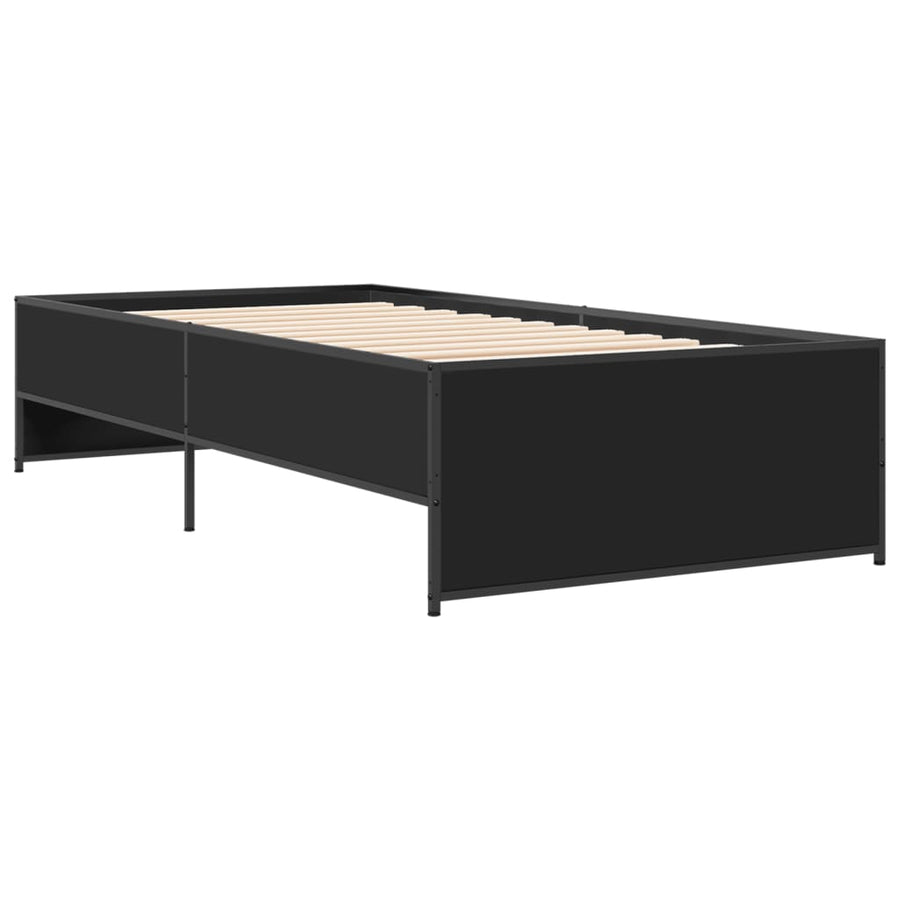 Bedframe bewerkt hout en metaal zwart 75x190 cm