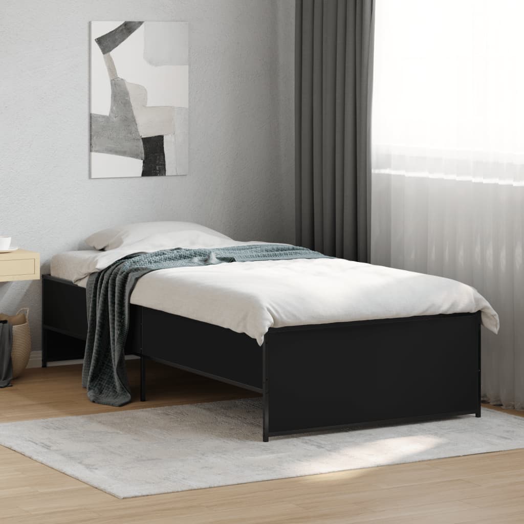 Bedframe bewerkt hout en metaal zwart 75x190 cm