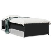 Bedframe bewerkt hout metaal zwart 75x190 cm