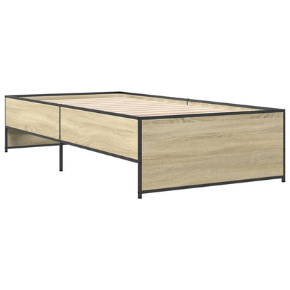 Bedframe bewerkt hout en metaal sonoma eikenkleurig 75x190 cm