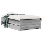 Bed frame carved wood and metal grey Sonoma oak 75x190 cm