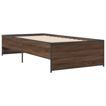 Bedframe bewerkt hout en metaal bruin eikenkleurig 75x190 cm