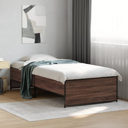 Bedframe bewerkt hout en metaal bruin eikenkleurig 75x190 cm