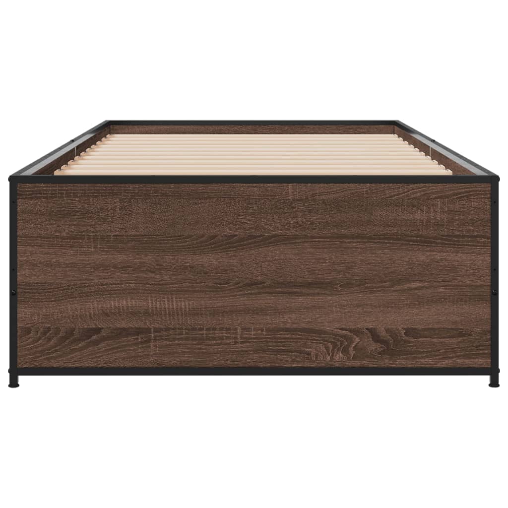 Bedframe bewerkt hout en metaal bruin eikenkleurig 75x190 cm