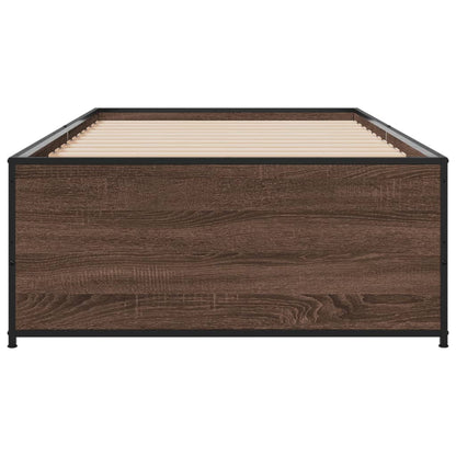 Bedframe bewerkt hout en metaal bruin eikenkleurig 75x190 cm