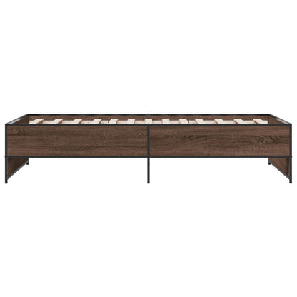 Bedframe bewerkt hout en metaal bruin eikenkleurig 75x190 cm