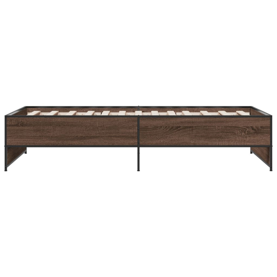 Bedframe bewerkt hout en metaal bruin eikenkleurig 75x190 cm