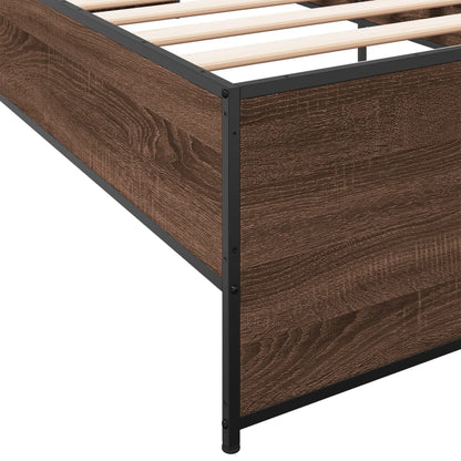 Bedframe bewerkt hout en metaal bruin eikenkleurig 75x190 cm