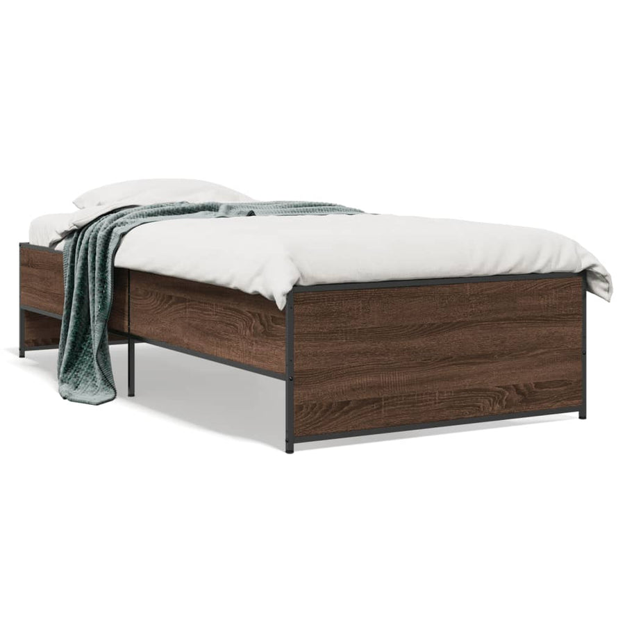 Bedframe bewerkt hout en metaal bruin eikenkleurig 75x190 cm