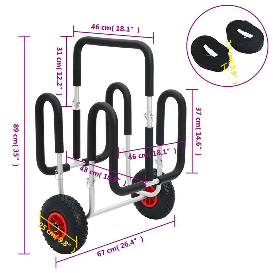 Kajaktrolley Voor 2 Planken Inklapbaar 90 Kg Aluminium