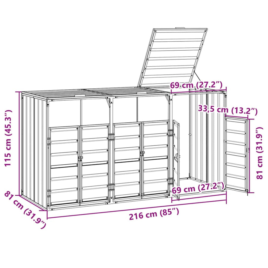 Containerberging voor 3 containers 216x81x115 cm staal grijs
