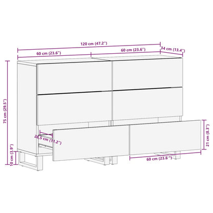 Dressoirs 2 st 60x34x75 cm massief mangohout
