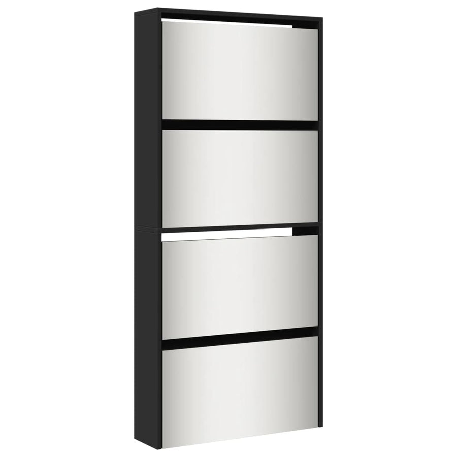Schoenenkast met spiegel 4-laags 63x17x134 cm zwart Zwart