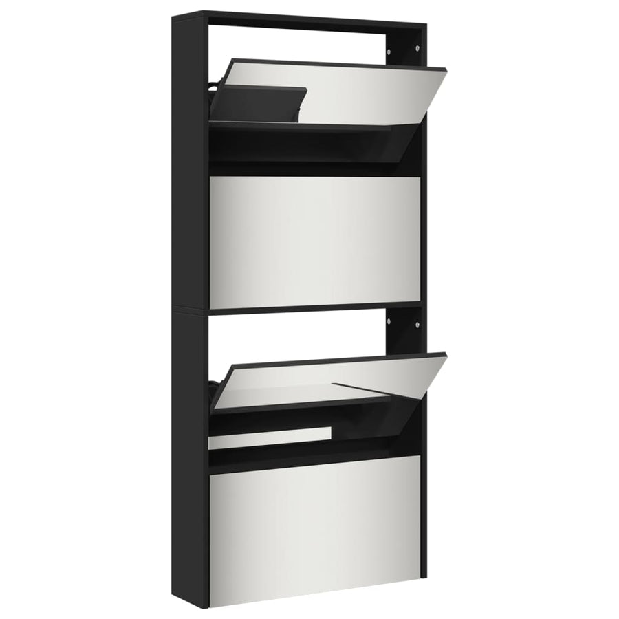 Schoenenkast met spiegel 4-laags 63x17x134 cm zwart Zwart