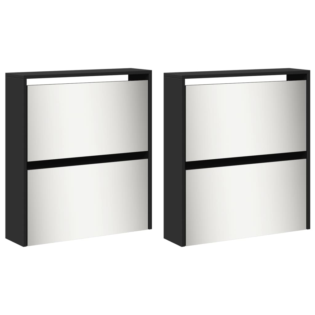 Schoenenkast met spiegel 4-laags 63x17x134 cm zwart Zwart