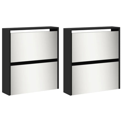 Schoenenkast met spiegel 4-laags 63x17x134 cm zwart Zwart