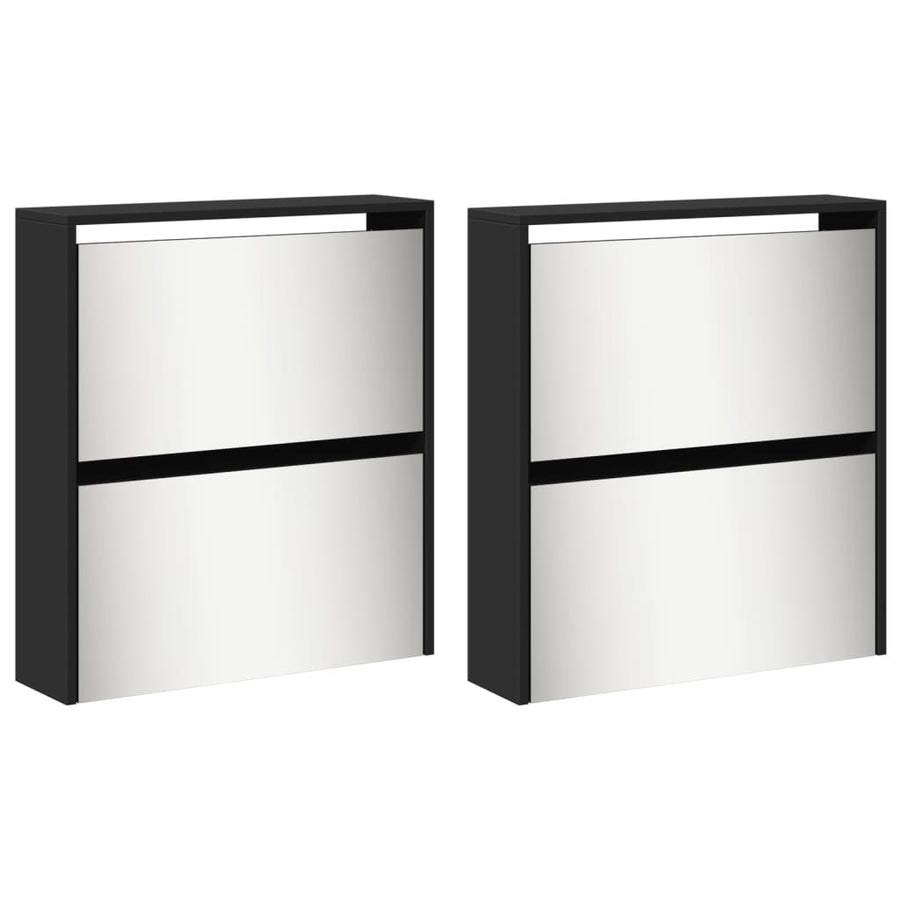 Schoenenkast met spiegel 4-laags 63x17x134 cm zwart Zwart