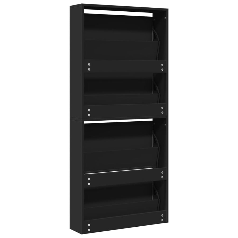 Schoenenkast met spiegel 4-laags 63x17x134 cm zwart Zwart