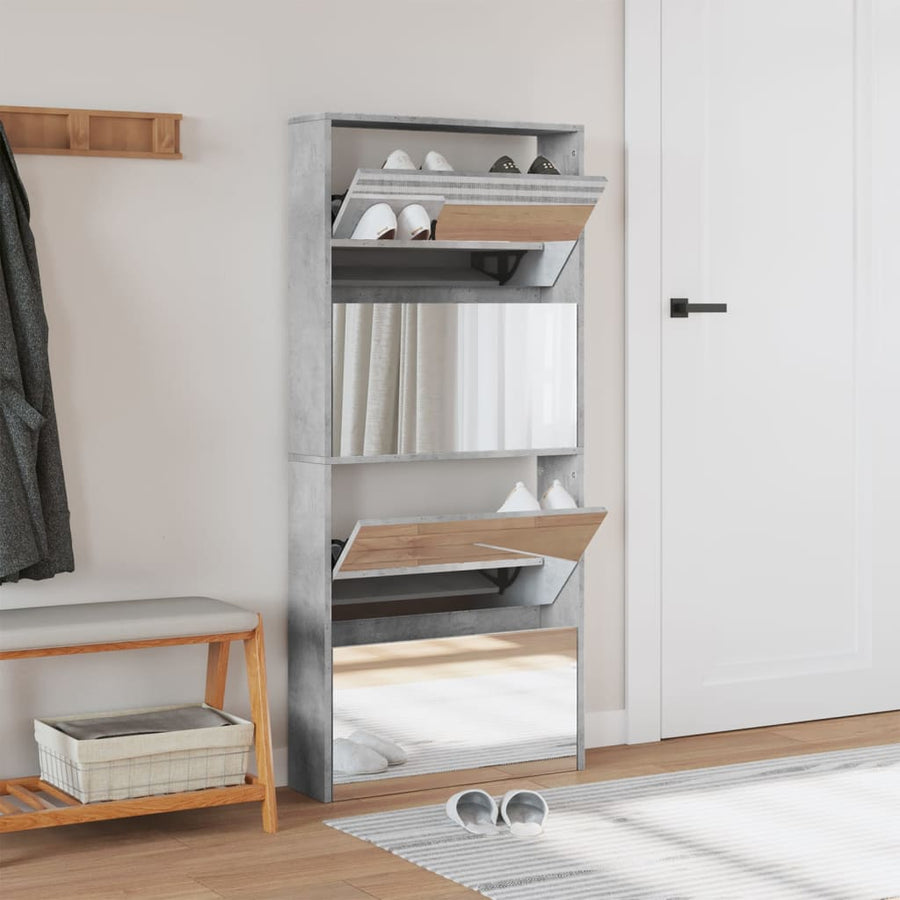 Schoenenkast met spiegel 4-laags 63x17x134 cm betongrijs Betongrijs