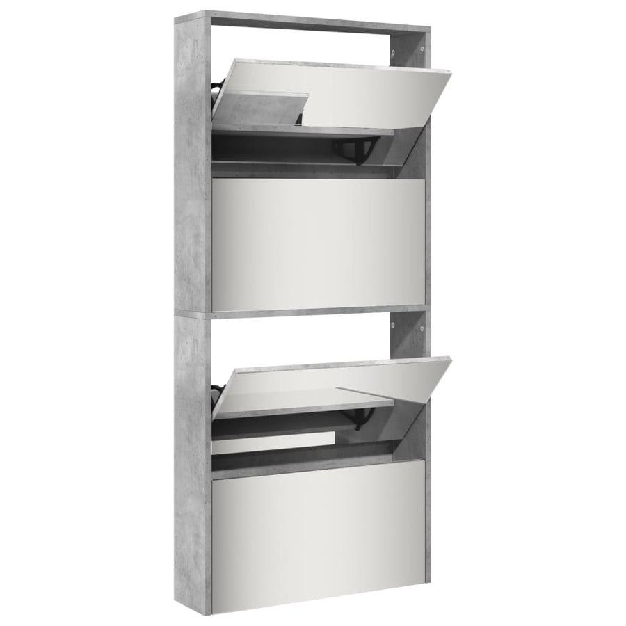 Schoenenkast met spiegel 4-laags 63x17x134 cm betongrijs Betongrijs