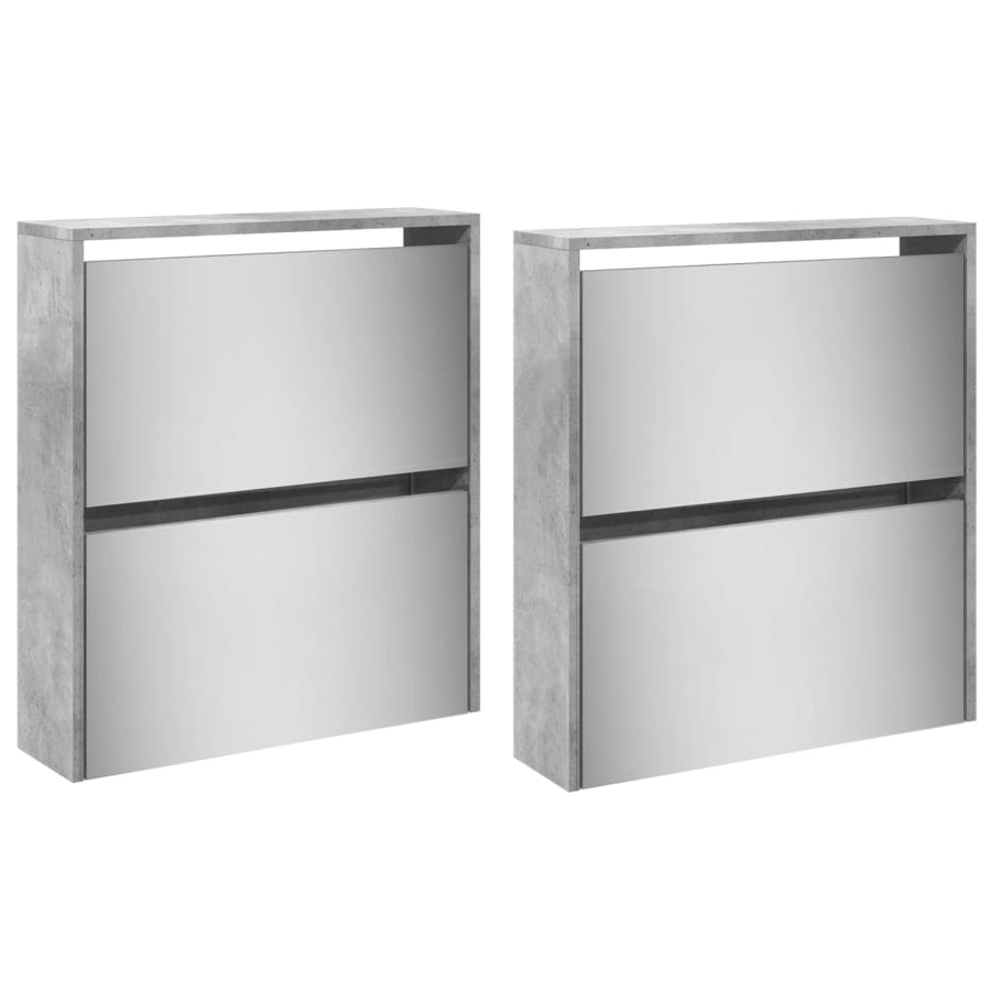 Schoenenkast met spiegel 4-laags 63x17x134 cm betongrijs Betongrijs