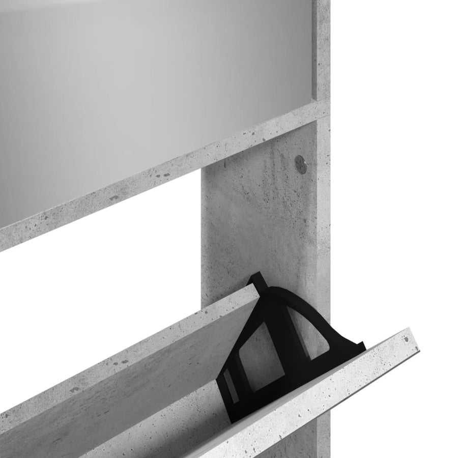Schoenenkast met spiegel 4-laags 63x17x134 cm betongrijs Betongrijs
