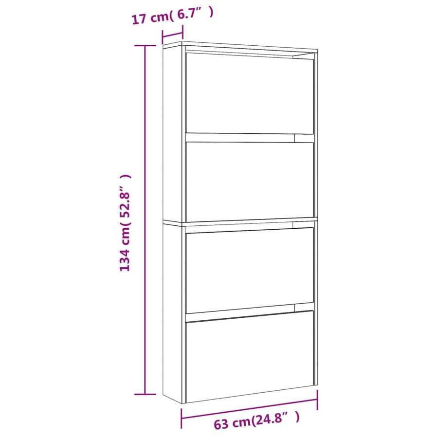 Schoenenkast met spiegel 4-laags 63x17x134 cm betongrijs Betongrijs