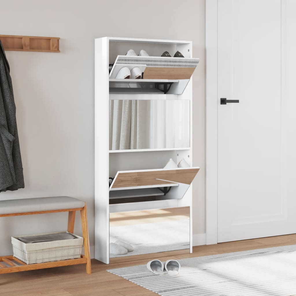 Schoenenkast met spiegel 4-laags 63x17x134 cm hoogglans wit Hoogglans wit