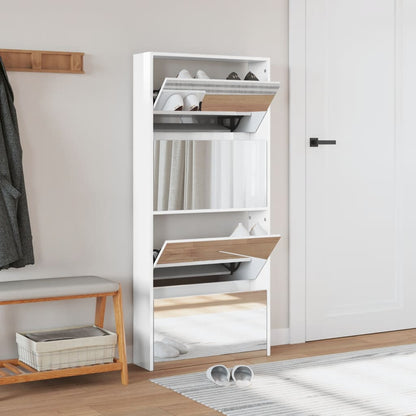 Schoenenkast met spiegel 4-laags 63x17x134 cm hoogglans wit Hoogglans wit