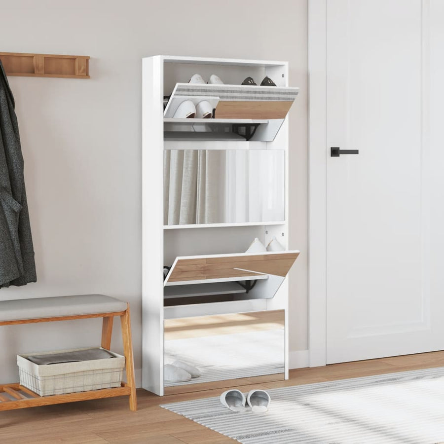 Schoenenkast met spiegel 4-laags 63x17x134 cm hoogglans wit Hoogglans wit