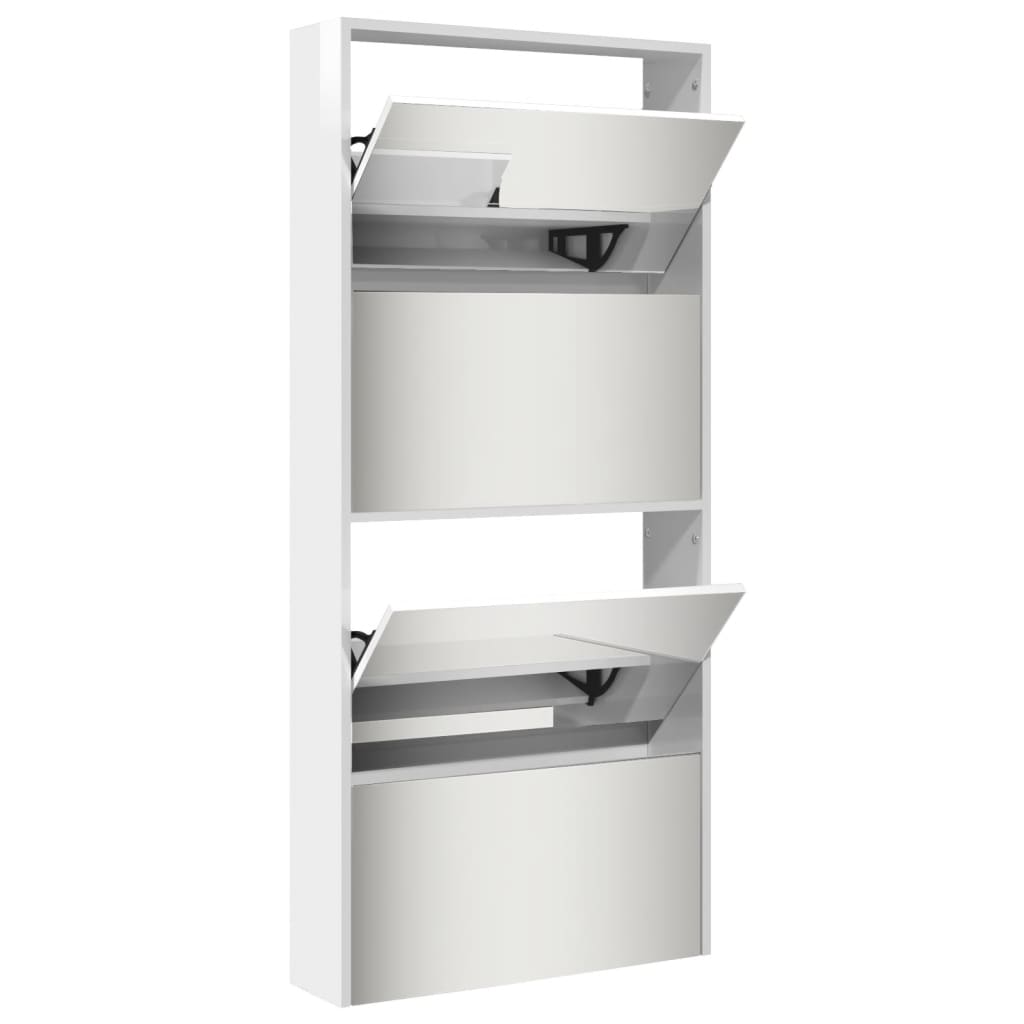 Schoenenkast met spiegel 4-laags 63x17x134 cm hoogglans wit Hoogglans wit